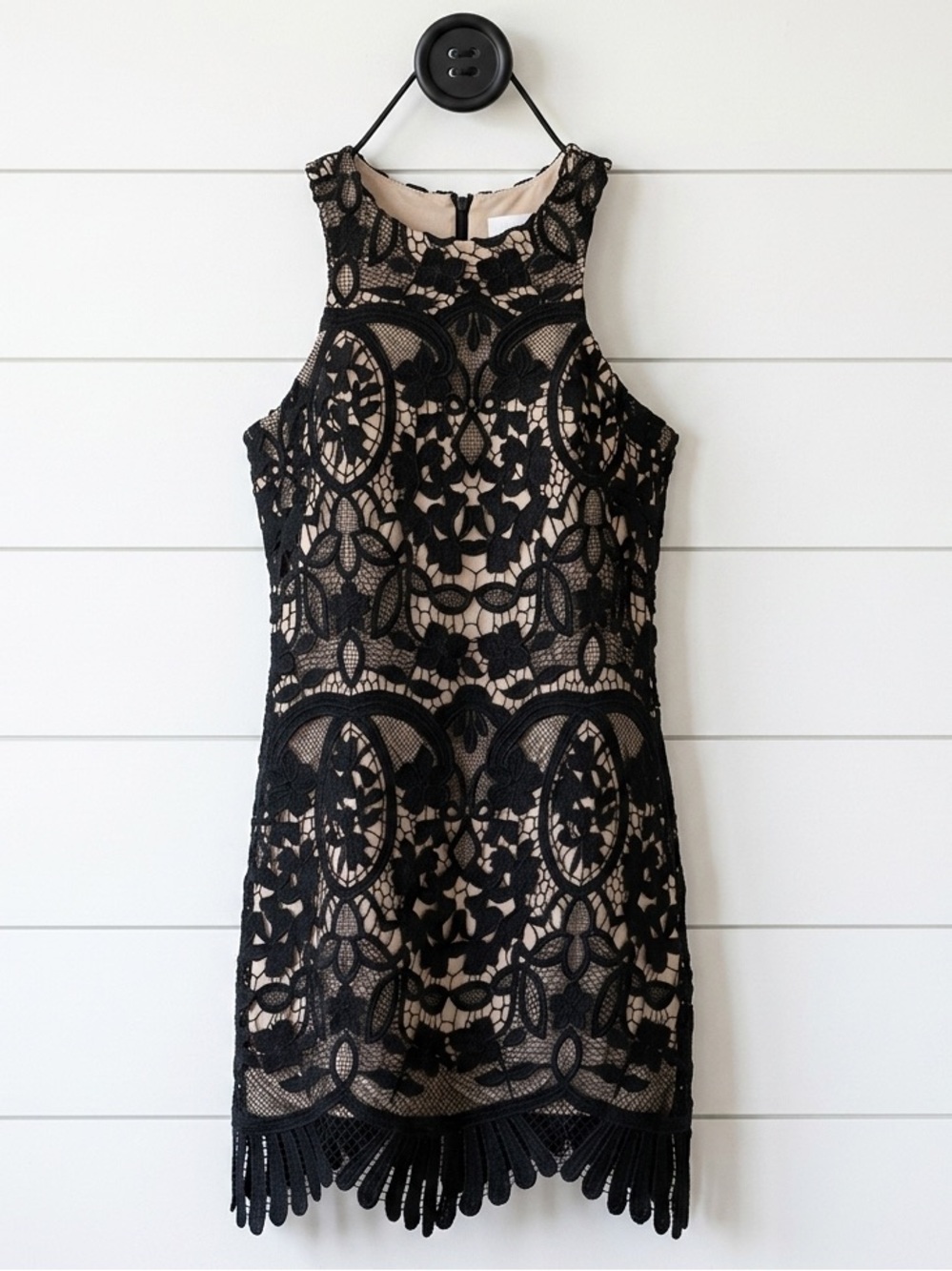 Lovers & Friends Caspian Lace Mini Dress XS Black Lined Scalloped Hem Cocktail